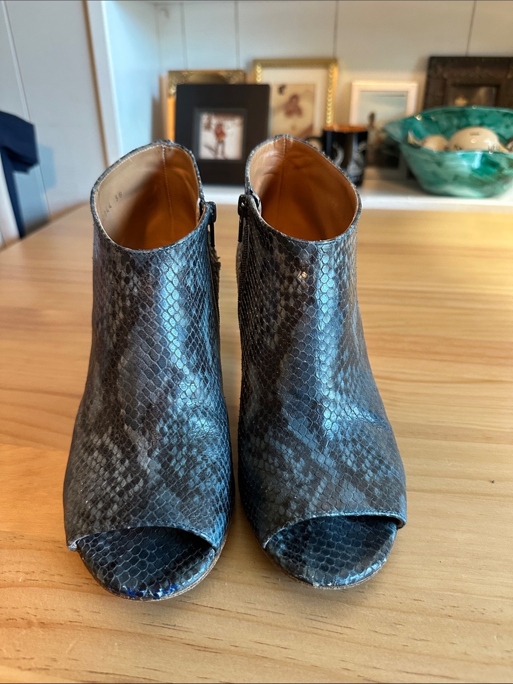 Maison Martin Margiela Women's Peep-Toe Mules in Dark Snake Print